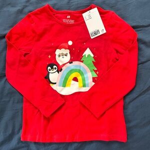 H&M Kids Red Long Sleeve Tee with Festive Print